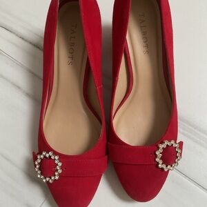 Talbots Red Heels with Embellished Buckle size 7.5
